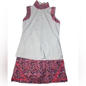 Lady Hagen Geometric Print‎ Golf Skort & Sleeveless Polo Set